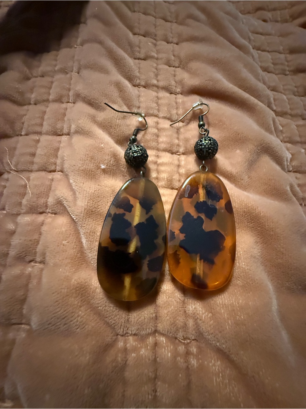 Tortoiseshell Dangle Earrings - Amber Brown Drop Earrings